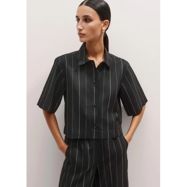 Me + Em Fluid Crop Pinstripe Shirt – luxury British Black in Me and Em exclusively at Luxury Shoes 