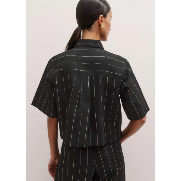 Me and Em Fluid Crop Pinstripe Shirt – luxury British Black in Me and Em exclusively at Luxury Shoes 