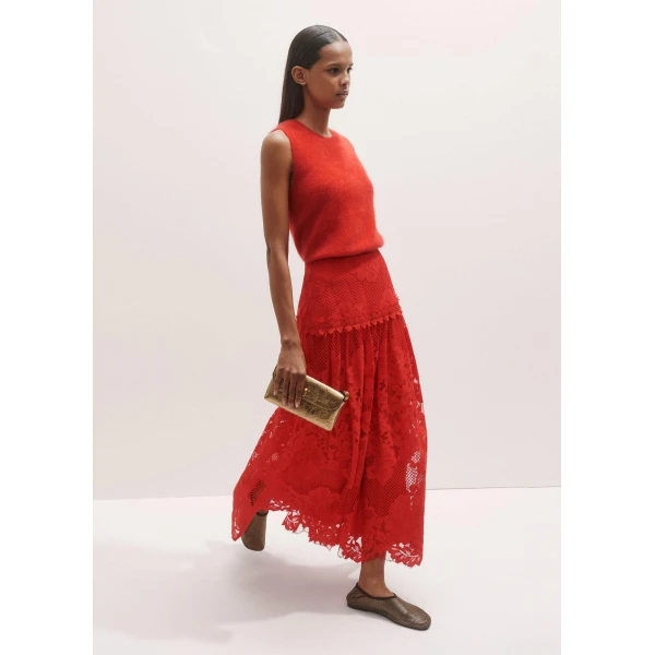 Me + Em Graphic Floral Lace Maxi Skirt – luxury British Red in Me and Em exclusively at Luxury Shoes 