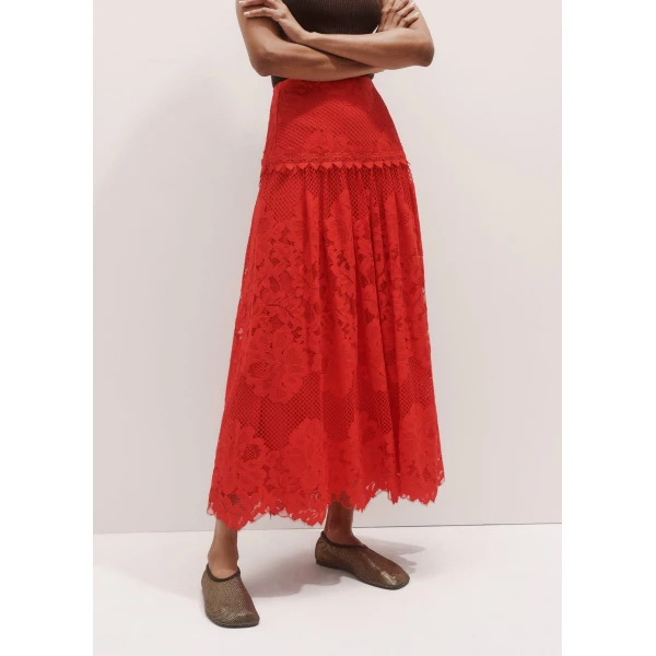 Me and Em Graphic Floral Lace Maxi Skirt – luxury British Red in Me and Em exclusively at Luxury Shoes 