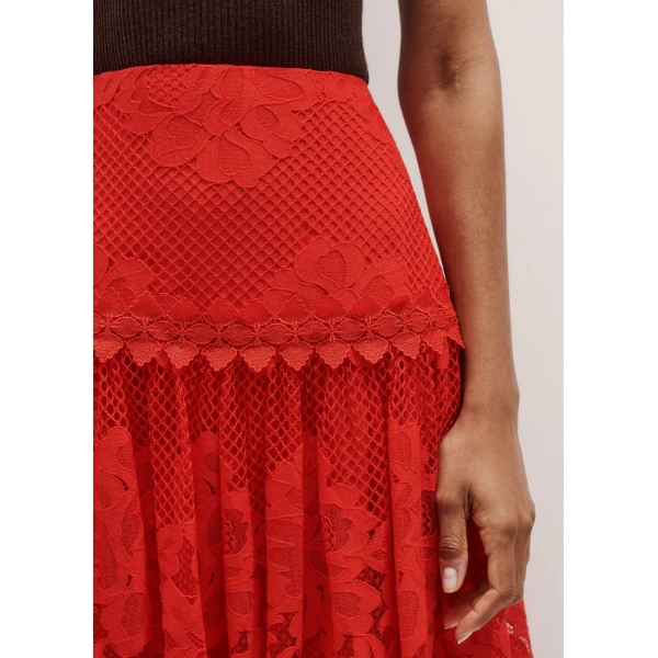 Me + Em Graphic Floral Lace Maxi Skirt – luxury British Red in Me and Em exclusively at Luxury Shoes 