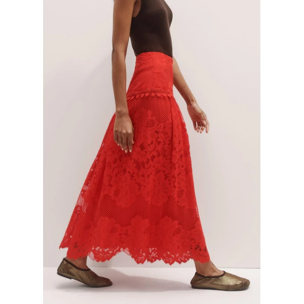 Me and Em Graphic Floral Lace Maxi Skirt – luxury British Red in Me and Em exclusively at Luxury Shoes 