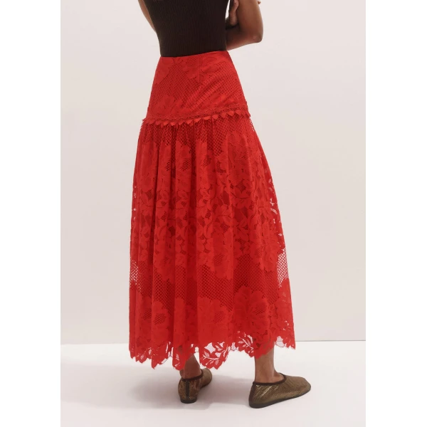Me and Em Graphic Floral Lace Maxi Skirt – luxury British Red in Me and Em exclusively at Luxury Shoes 