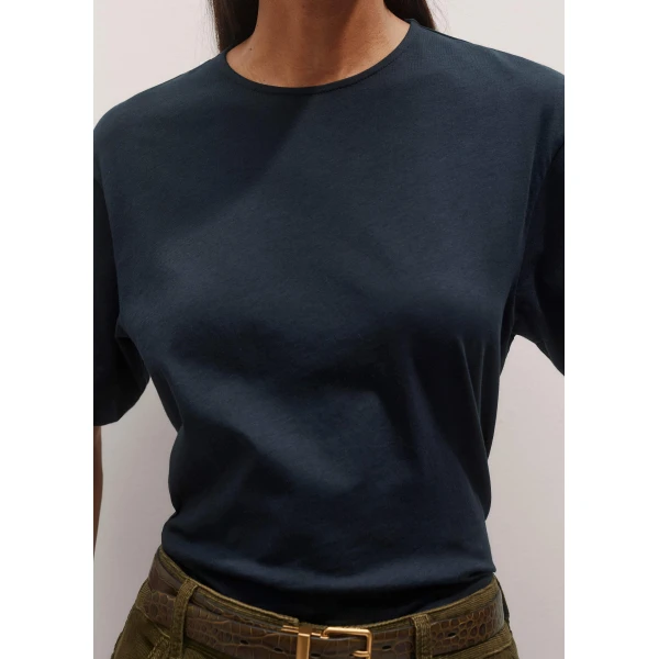 Me and Em Impossibly Soft Scarf Neck Classic Tee – luxury British Blue in Me and Em exclusively at Luxury Shoes 