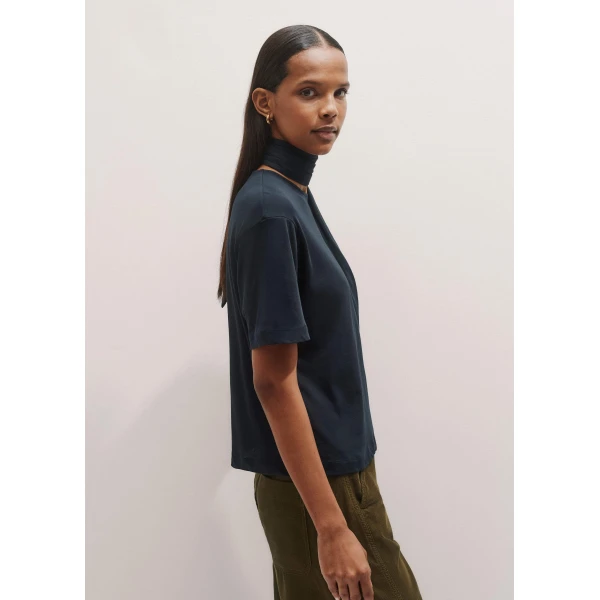 Me + Em Impossibly Soft Scarf Neck Classic Tee – luxury British Blue in Me and Em exclusively at Luxury Shoes 