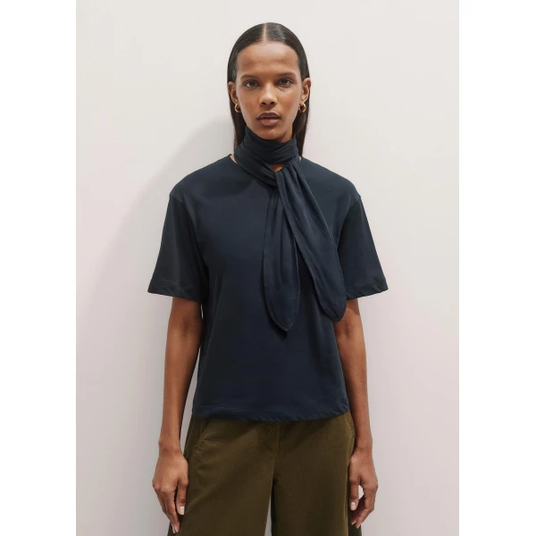 Me and Em Impossibly Soft Scarf Neck Classic Tee – luxury British Blue in Me and Em exclusively at Luxury Shoes 