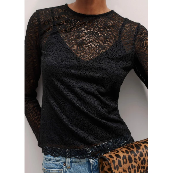Me + Em Lace Crew Neck Top – luxury British Black in Me and Em exclusively at Luxury Shoes 