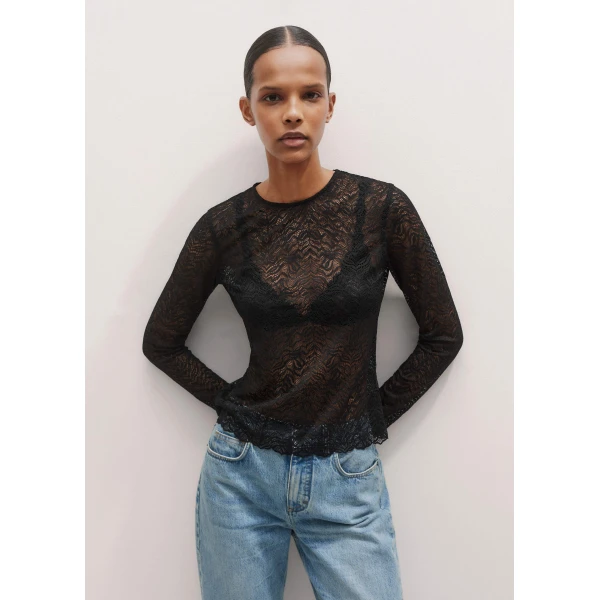 Me and Em Lace Crew Neck Top – luxury British Black in Me and Em exclusively at Luxury Shoes 
