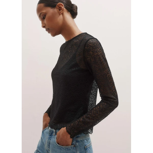 Me and Em Lace Crew Neck Top – luxury British Black in Me and Em exclusively at Luxury Shoes 