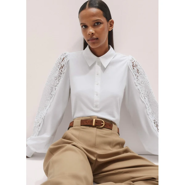 Me + Em Lace + Poplin Layering Shirt – luxury British White in Me and Em exclusively at Luxury Shoes 