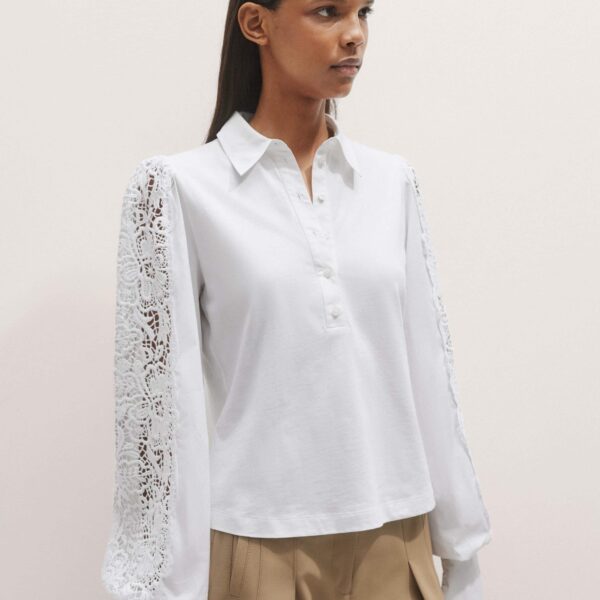 Me + Em Lace + Poplin Layering Shirt – luxury British White in Me and Em exclusively at Luxury Shoes 