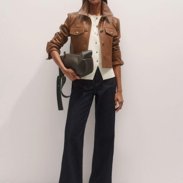 Me + Em Leather Utility Crop Jacket – luxury British Brown in Me and Em exclusively at Luxury Shoes 