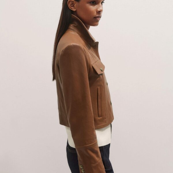 Me + Em Leather Utility Crop Jacket – luxury British Brown in Me and Em exclusively at Luxury Shoes 