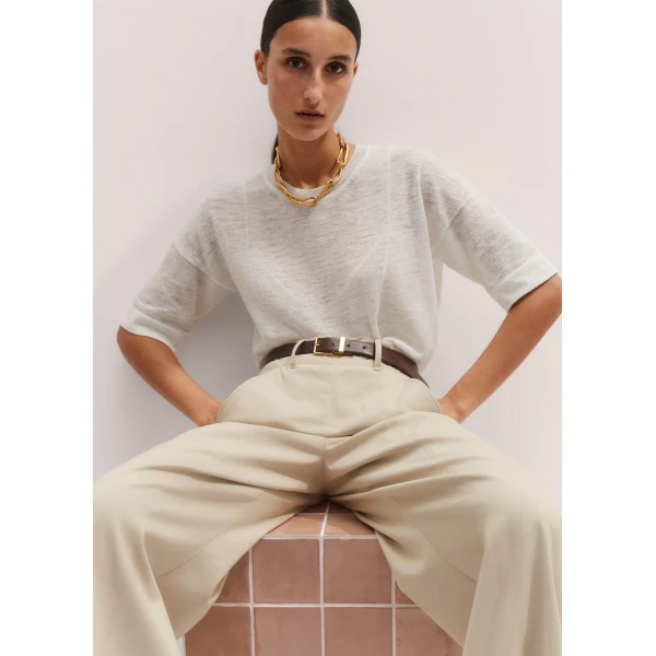 Me + Em Linen Blend Knit Tee – luxury British White in Me and Em exclusively at Luxury Shoes 