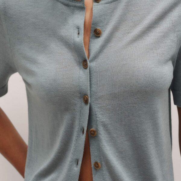 Me + Em Merino Cashmere Barely There Buttoned Knit Tee – luxury British Blue in Me and Em exclusively at Luxury Shoes 