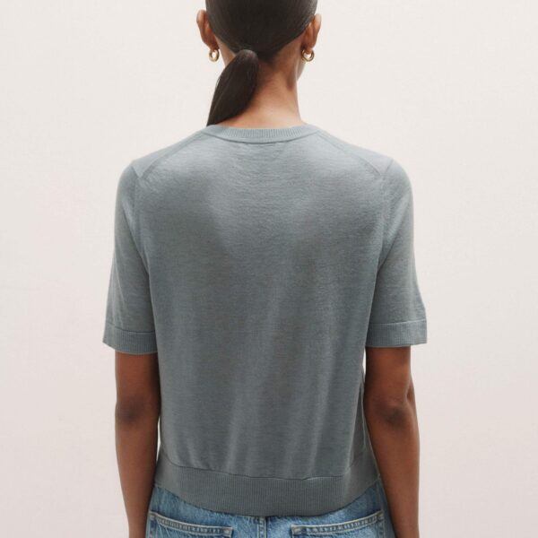 Me and Em Merino Cashmere Barely There Buttoned Knit Tee – luxury British Blue in Me and Em exclusively at Luxury Shoes 