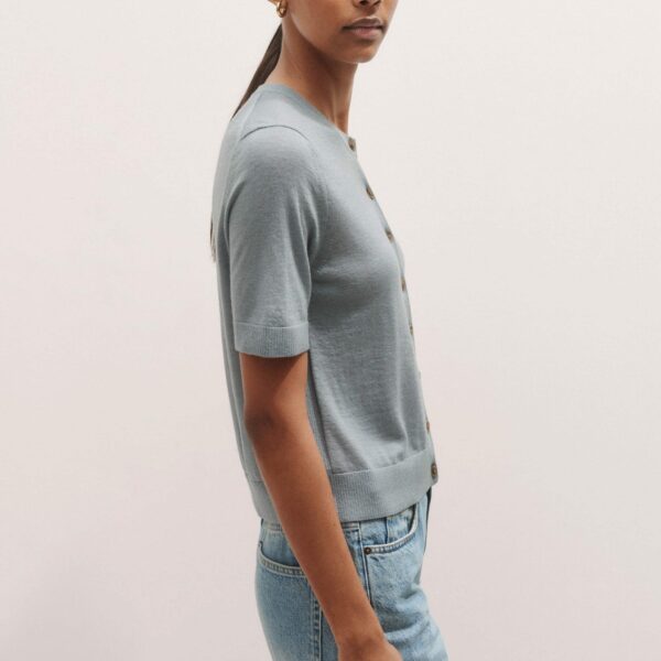 Me + Em Merino Cashmere Barely There Buttoned Knit Tee – luxury British Blue in Me and Em exclusively at Luxury Shoes 