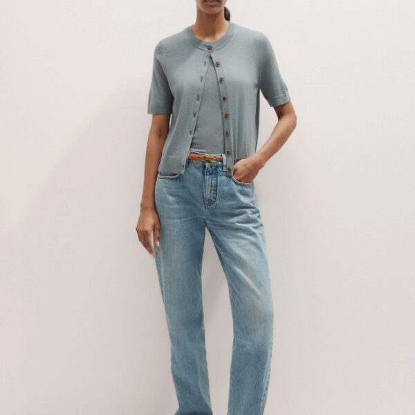 Me and Em Merino Cashmere Barely There Buttoned Knit Tee – luxury British Blue in Me and Em exclusively at Luxury Shoes 