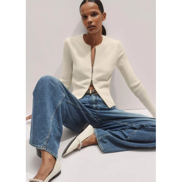 Me + Em Milano Knit Two-Way Zip Cardigan – luxury British Ivory in Me and Em exclusively at Luxury Shoes 