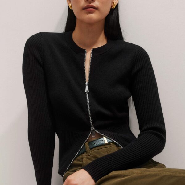 Me + Em Milano Knit Two-Way Zip Cardigan – luxury British Black in Me and Em exclusively at Luxury Shoes 