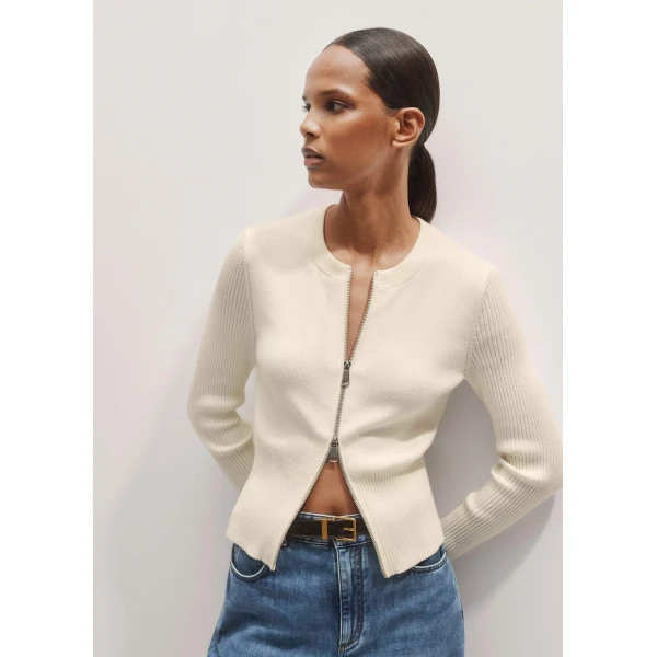 Me and Em Milano Knit Two-Way Zip Cardigan – luxury British Ivory in Me and Em exclusively at Luxury Shoes 