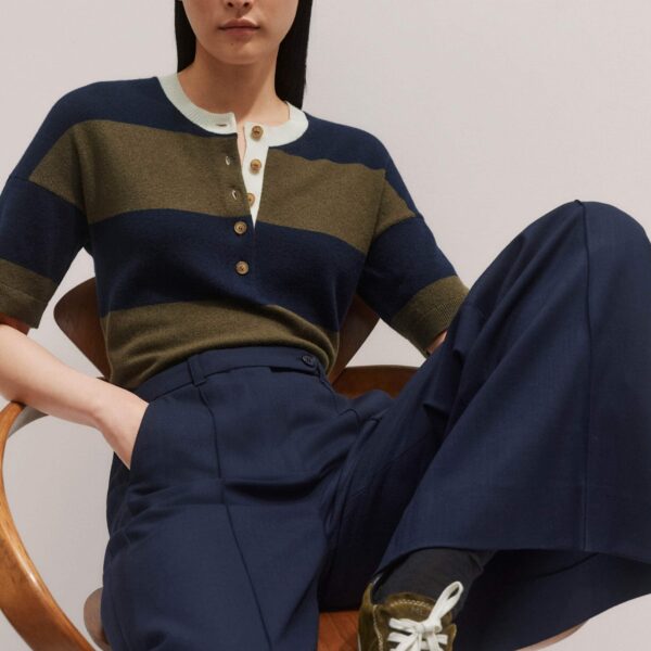 Me + Em Relaxed Stripe Knit Henley Tee – luxury British Multicolour in Me and Em exclusively at Luxury Shoes 