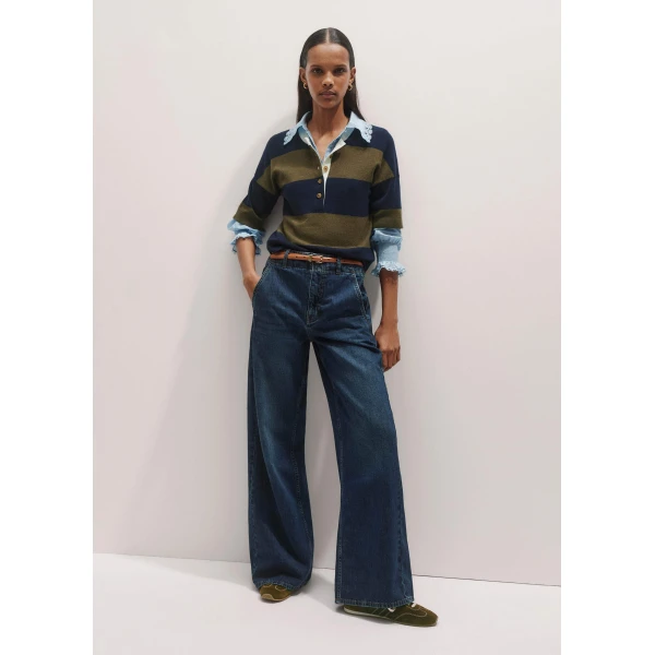Me + Em Relaxed Stripe Knit Henley Tee – luxury British Multicolour in Me and Em exclusively at Luxury Shoes 