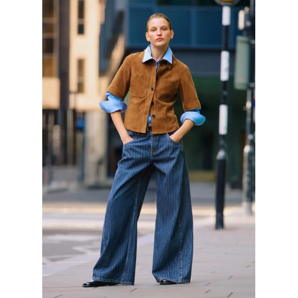 Me + Em Relaxed Stripe Wide-Leg Jean – luxury British Blue in Me and Em exclusively at Luxury Shoes 