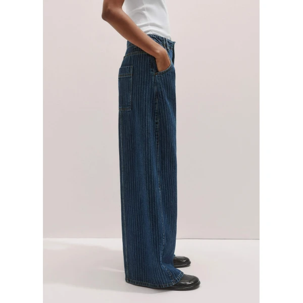 Me + Em Relaxed Stripe Wide-Leg Jean – luxury British Blue in Me and Em exclusively at Luxury Shoes 