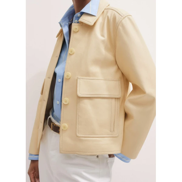 Me + Em Relaxed Washed Leather Jacket – luxury British Yellow in Me and Em exclusively at Luxury Shoes 