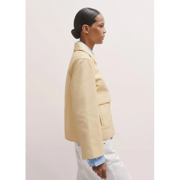 Me and Em Relaxed Washed Leather Jacket – luxury British Yellow in Me and Em exclusively at Luxury Shoes 