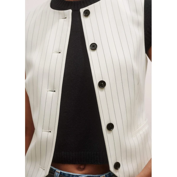 Me and Em Round Neck Pinstripe Tailored Vest – luxury British Ivory in Me and Em exclusively at Luxury Shoes 