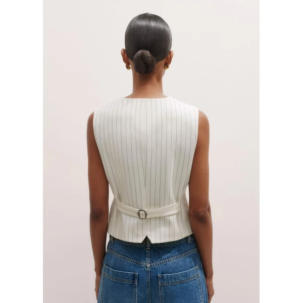 Me and Em Round Neck Pinstripe Tailored Vest – luxury British Ivory in Me and Em exclusively at Luxury Shoes 