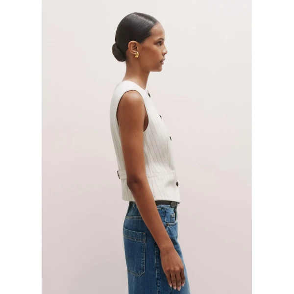 Me + Em Round Neck Pinstripe Tailored Vest – luxury British Ivory in Me and Em exclusively at Luxury Shoes 