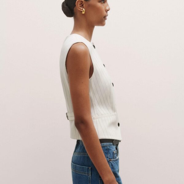 Me and Em Round Neck Pinstripe Tailored Vest, view 6