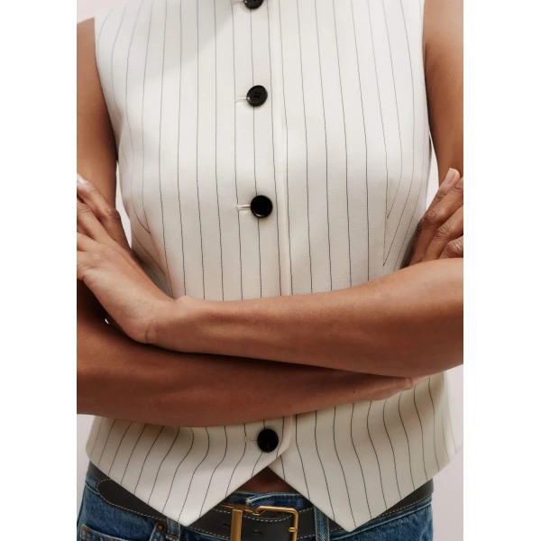 Me and Em Round Neck Pinstripe Tailored Vest – luxury British Ivory in Me and Em exclusively at Luxury Shoes 