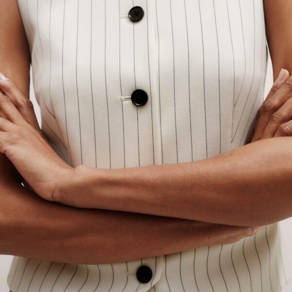 Me and Em Round Neck Pinstripe Tailored Vest, view 7