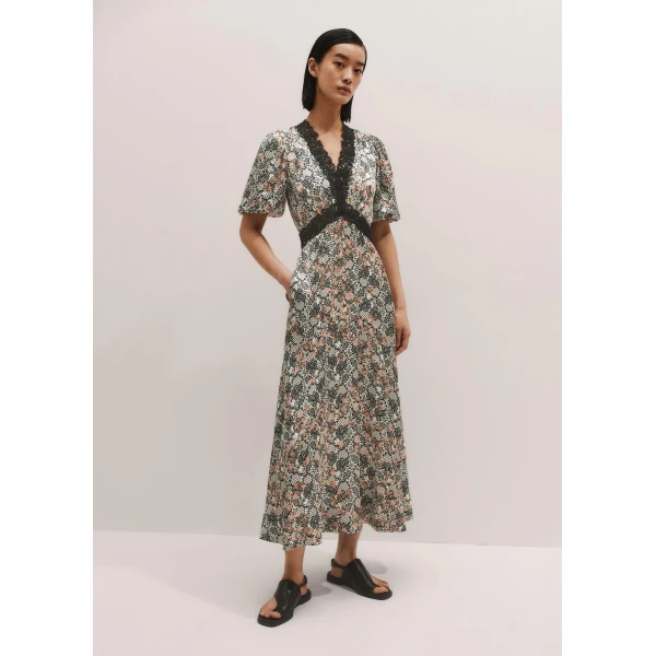 Me + Em Satin Lace Detail Maxi Dress – luxury British Multicolour in Me and Em exclusively at Luxury Shoes 