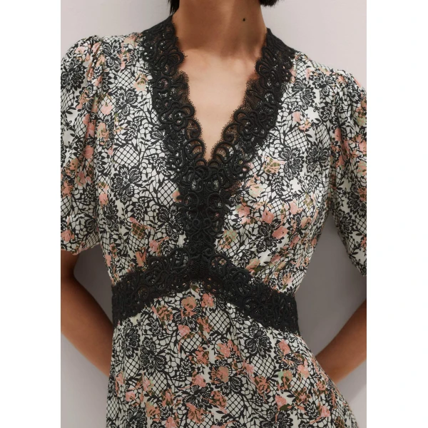 Me and Em Satin Lace Detail Maxi Dress – luxury British Multicolour in Me and Em exclusively at Luxury Shoes 