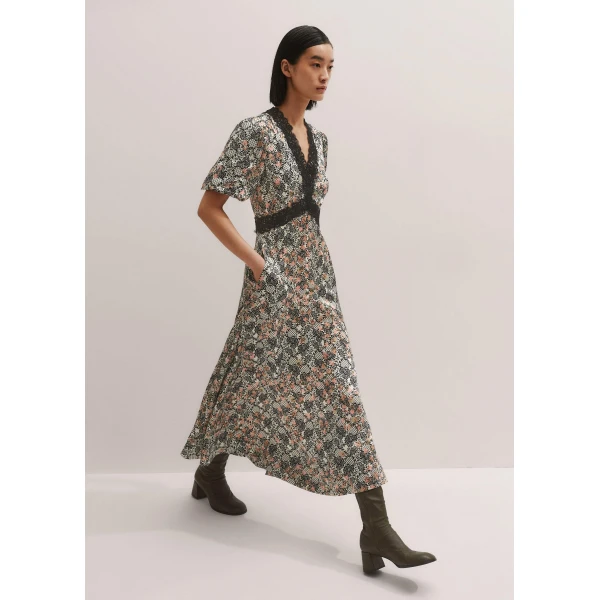 Me and Em Satin Lace Detail Maxi Dress – luxury British Multicolour in Me and Em exclusively at Luxury Shoes 