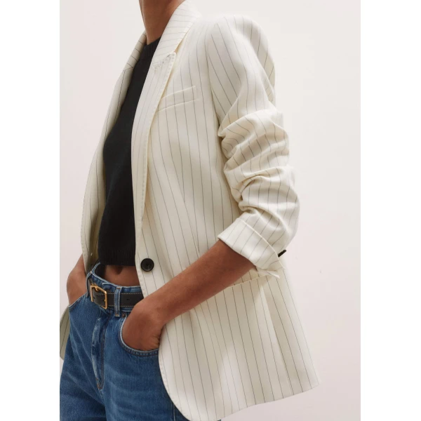 Me + Em Sharp Shoulder Pinstripe Blazer – luxury British Ivory in Me and Em exclusively at Luxury Shoes 
