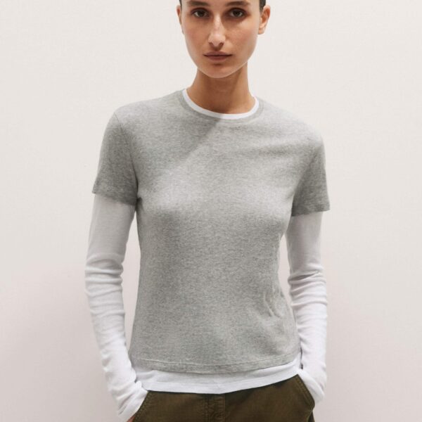 Me + Em Sheer Rib Double Layer Top – luxury British Gray in Me and Em exclusively at Luxury Shoes 