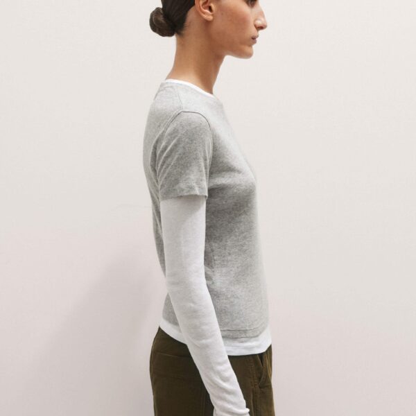 Me + Em Sheer Rib Double Layer Top – luxury British Gray in Me and Em exclusively at Luxury Shoes 