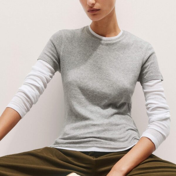 Me and Em Sheer Rib Double Layer Top – luxury British Gray in Me and Em exclusively at Luxury Shoes 
