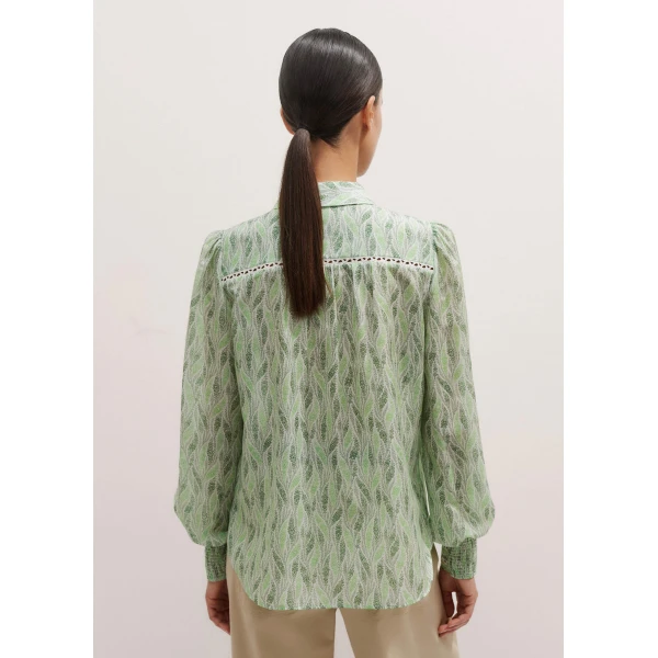 Me + Em Silk Cotton Climbing Feather Print Blouse – luxury British Green in Me and Em exclusively at Luxury Shoes 
