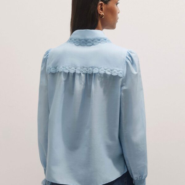 Me and Em Silk Cotton Lace Trim Straight Blouse – luxury British Blue in Me and Em exclusively at Luxury Shoes 