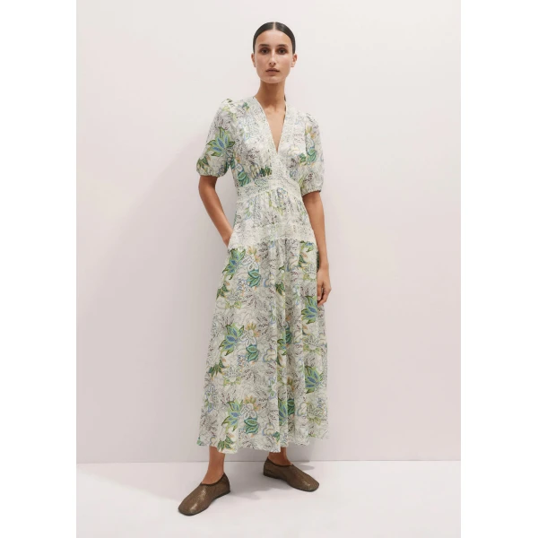 Me and Em Silk Delicate Paisley Print Maxi Dress – luxury British Multicolour in Me and Em exclusively at Luxury Shoes 