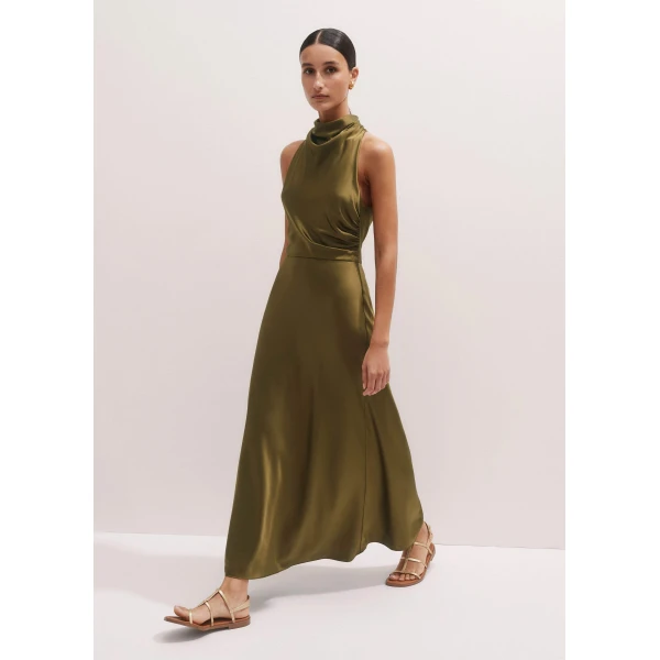 Me + Em Silk Growing Daisy Print Halterneck Maxi Dress – luxury British Green in Me and Em exclusively at Luxury Shoes 