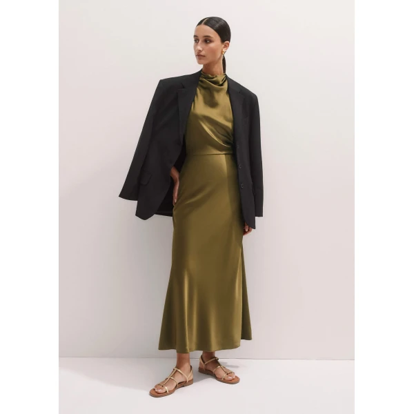 Me + Em Silk Growing Daisy Print Halterneck Maxi Dress – luxury British Green in Me and Em exclusively at Luxury Shoes 