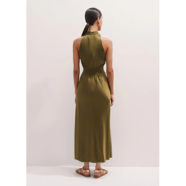 Me and Em Silk Growing Daisy Print Halterneck Maxi Dress – luxury British Green in Me and Em exclusively at Luxury Shoes 